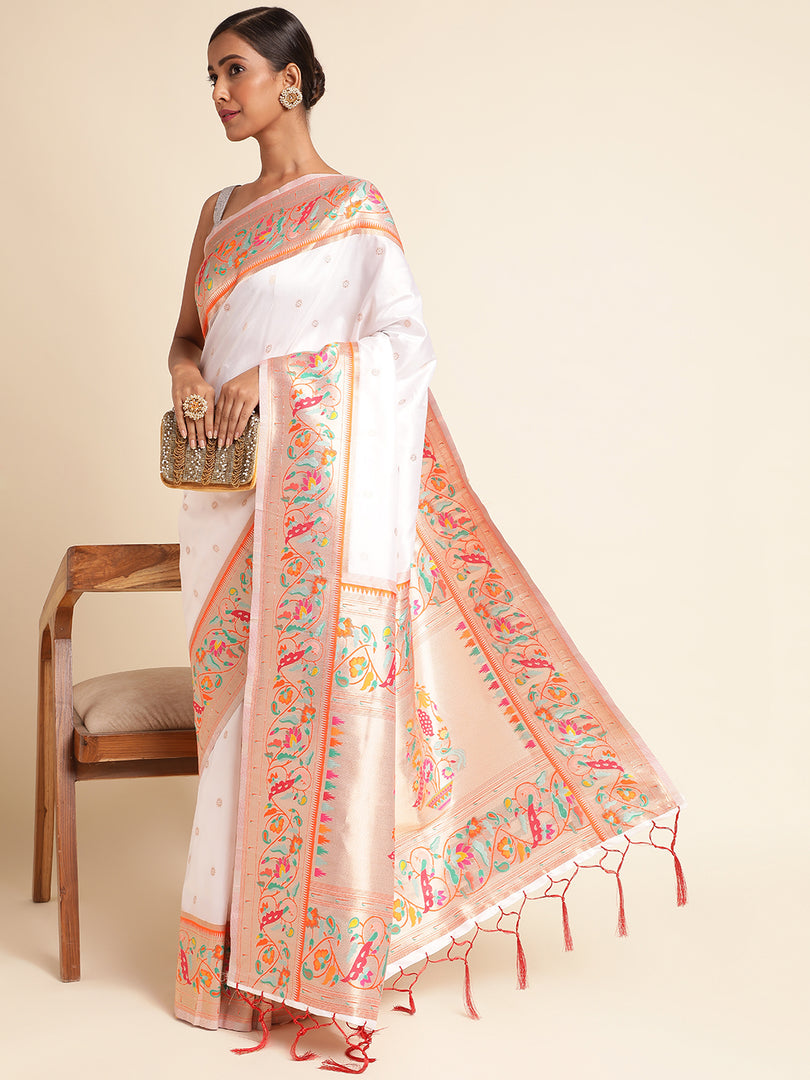 White Color Soft Banarasi Silk Heavy Weaving Saree&nbsp; (Himani-White-sd_at)