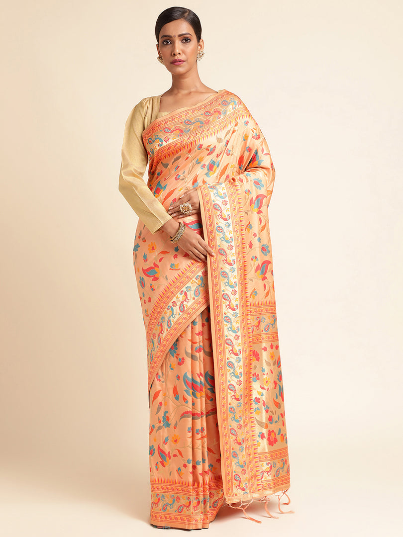 Peach Color Kanchipuram Lichi Silk Paithani Saree (Simran-Peach-sd_at)