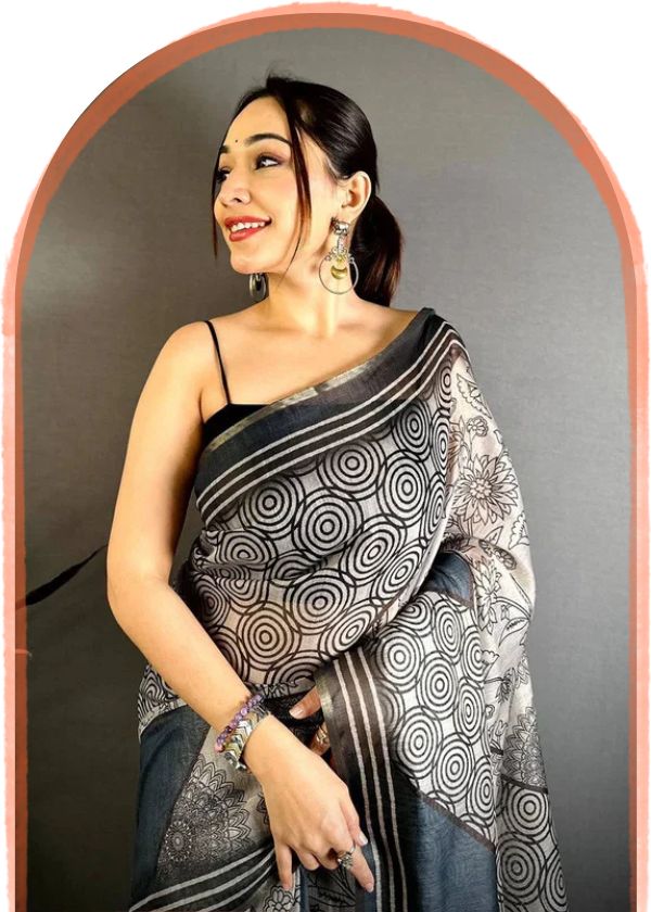 Cotton Linen Printed saree