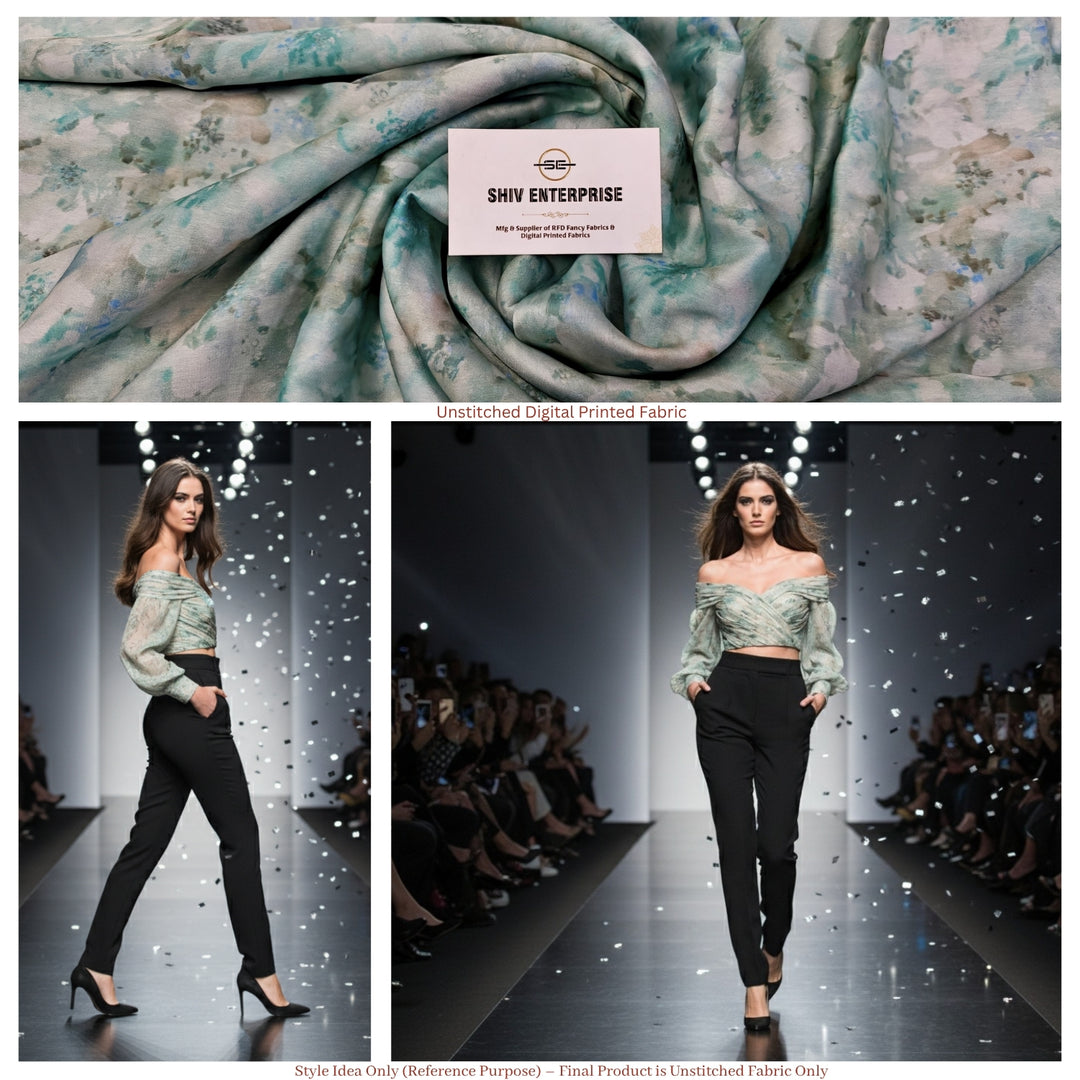 Premium Satin Georgette Digital Printed Fabric – Unstitched Fabric for All Outfits - DC-002