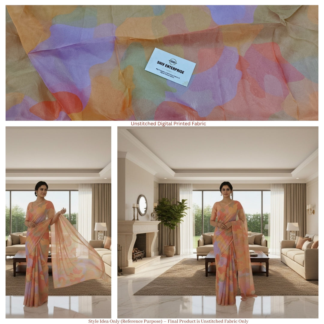 Chinon Digital Printed Pastel Multicolor Fabric – Unstitched Fabric for Gowns, Dresses & Kidswear - DC-004