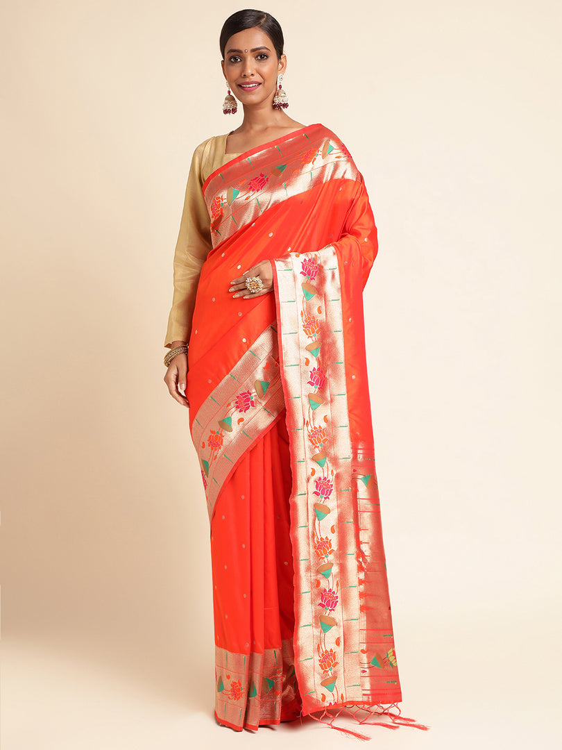 Orange Color Kanchipuram Paithani Saree (Leeza-Orange-sd_at)