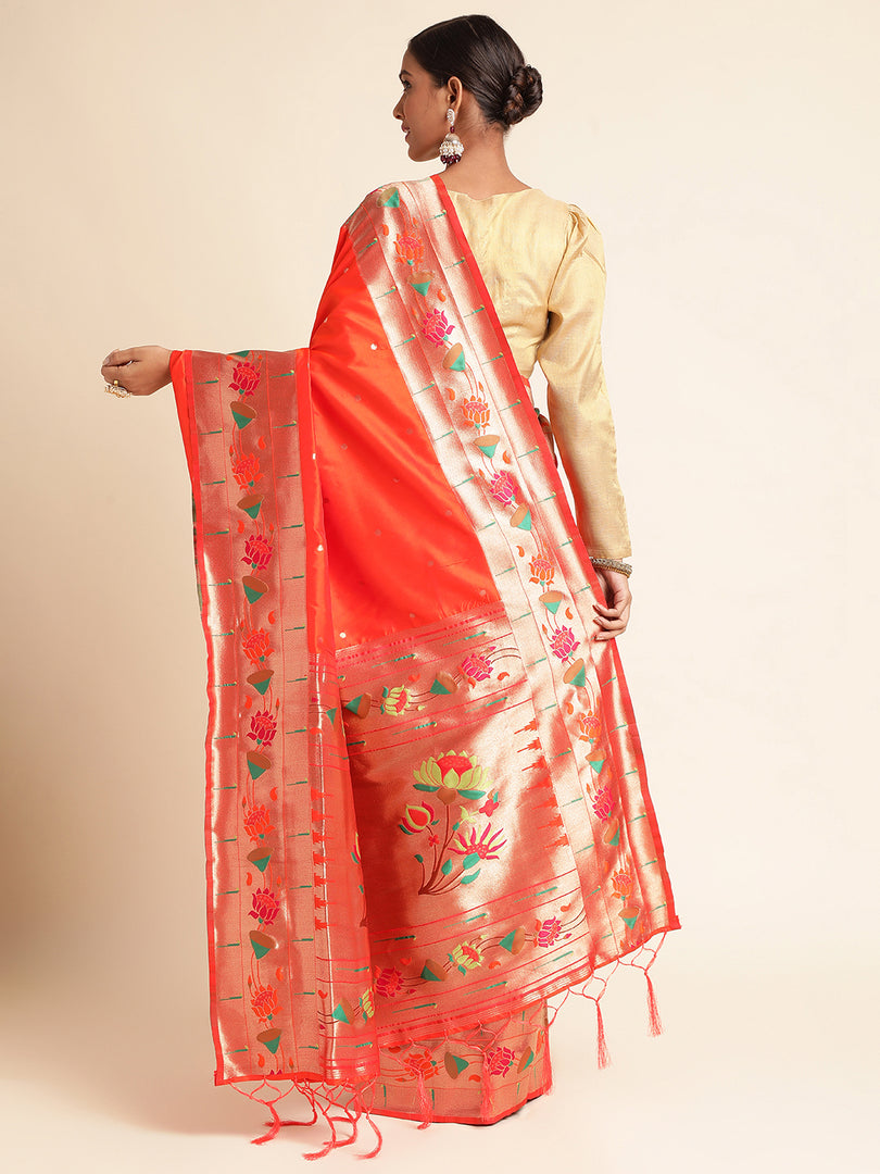 Orange Color Kanchipuram Paithani Saree (Leeza-Orange-sd_at)