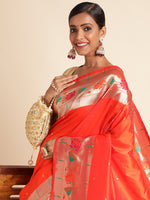 Load image into Gallery viewer, Orange Color Kanchipuram Paithani Saree (Leeza-Orange-sd_at)
