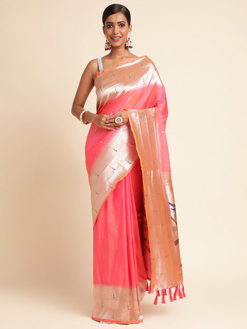 Peach Color Kanchipuram Paithani Saree With Trending Zari Weaving Work (Hockey-Peach-sd_at)