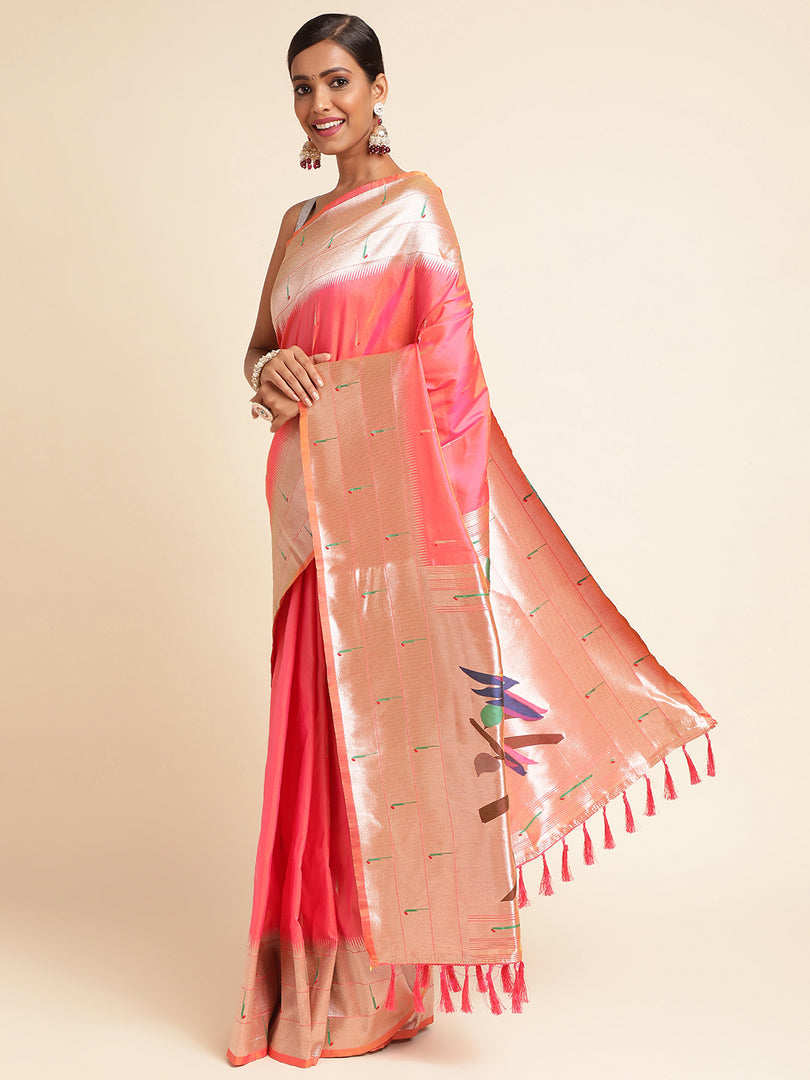 Peach Color Kanchipuram Paithani Saree With Trending Zari Weaving Work (Hockey-Peach-sd_at)