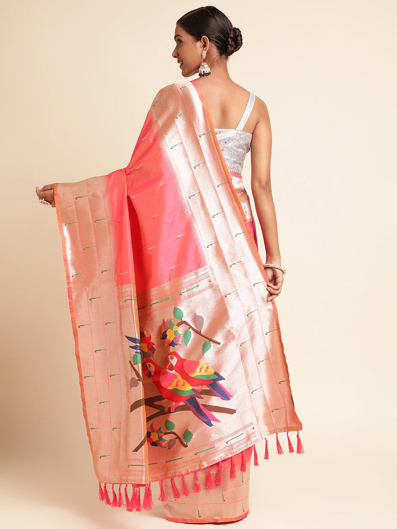 Peach Color Kanchipuram Paithani Saree With Trending Zari Weaving Work (Hockey-Peach-sd_at)