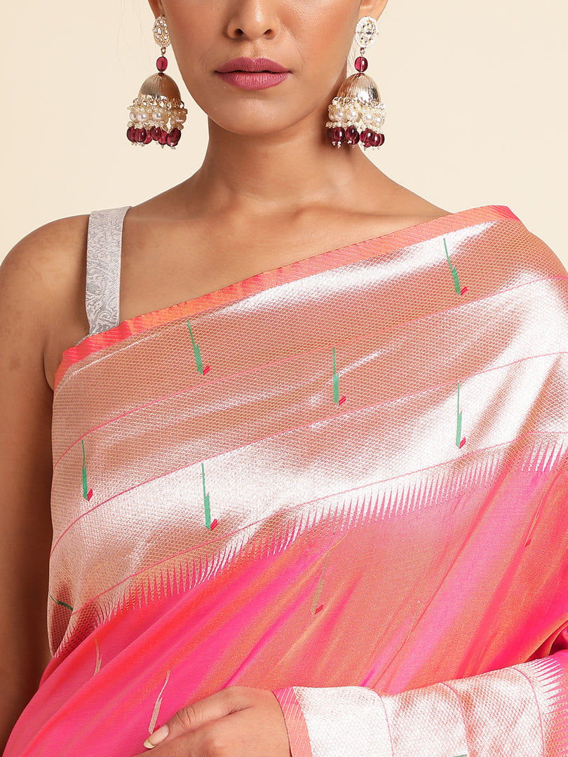 Peach Color Kanchipuram Paithani Saree With Trending Zari Weaving Work (Hockey-Peach-sd_at)