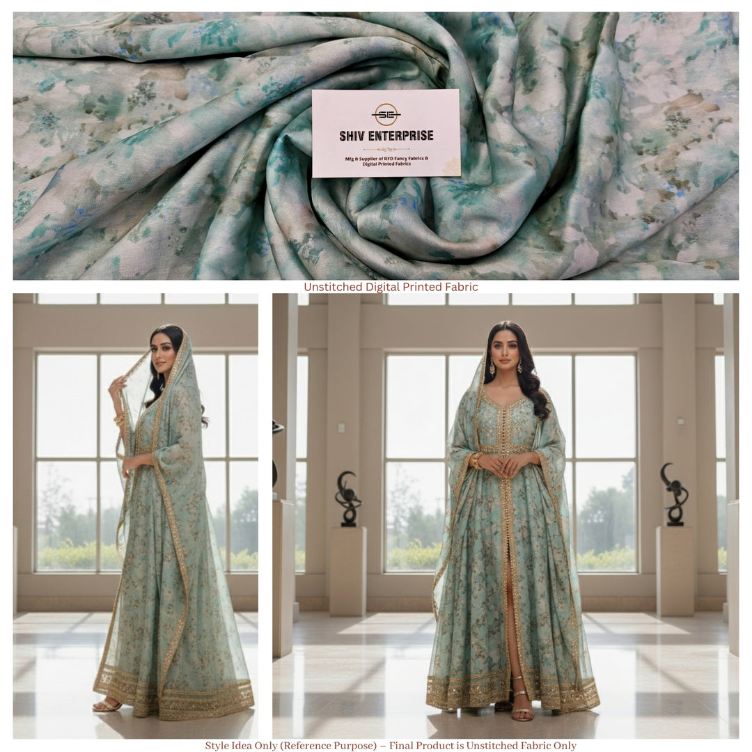 Premium Satin Georgette Digital Printed Fabric – Unstitched Fabric for All Outfits - DC-002