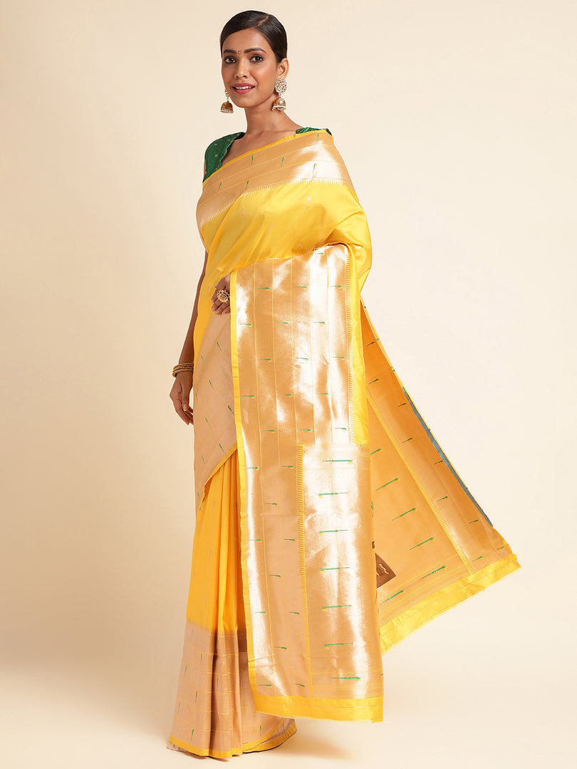 Yellow Color Kanchipuram Paithani Saree With Trending Zari Weaving Work (Pathan-Yellow-sd_at)