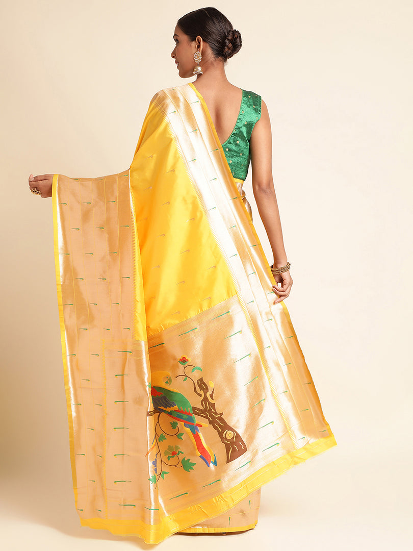 Yellow Color Kanchipuram Paithani Saree With Trending Zari Weaving Work (Pathan-Yellow-sd_at)