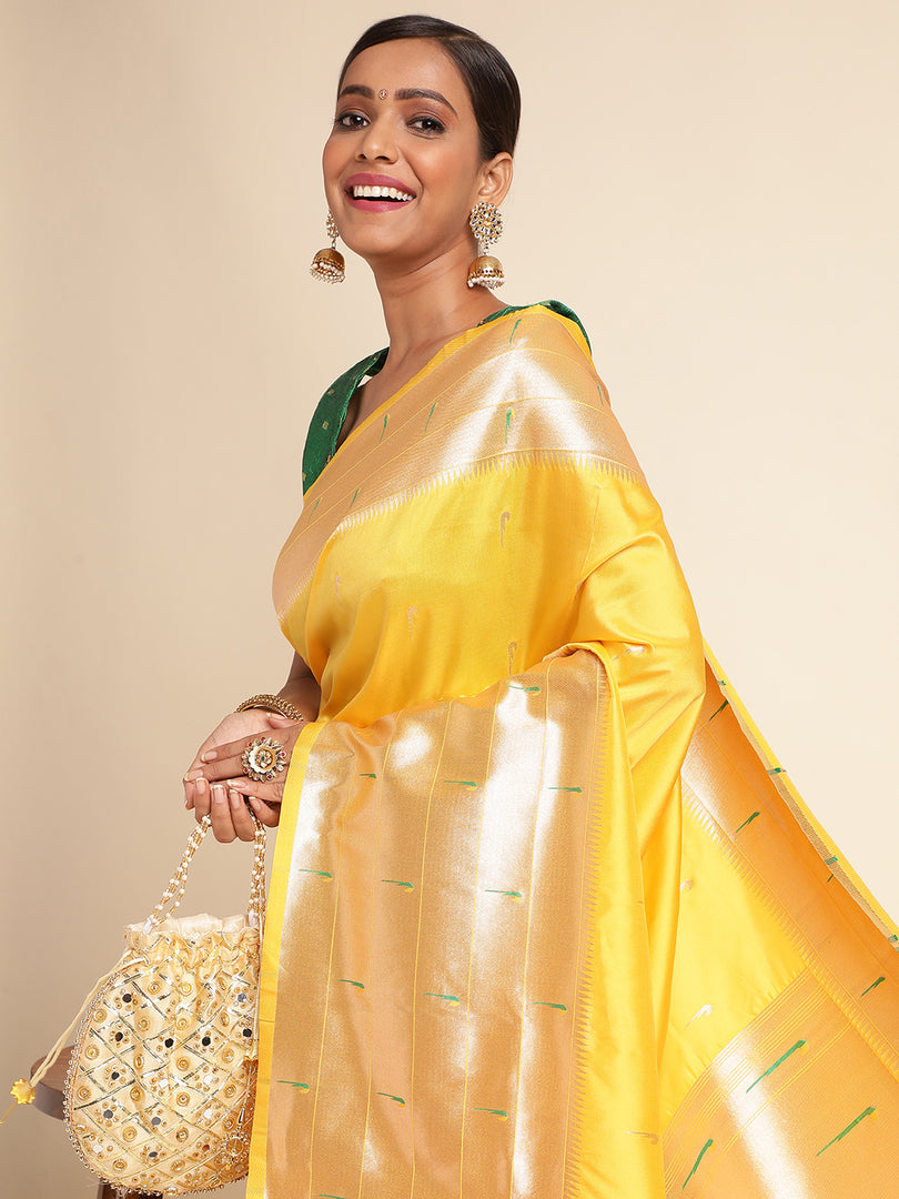 Yellow Color Kanchipuram Paithani Saree With Trending Zari Weaving Work (Pathan-Yellow-sd_at)