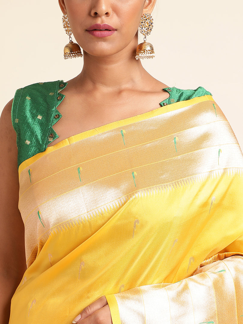 Yellow Color Kanchipuram Paithani Saree With Trending Zari Weaving Work (Pathan-Yellow-sd_at)