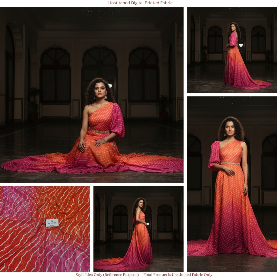 Premium Chinon Digital Printed Ombre Fabric – Designer Unstitched Fabric for Multiple Outfits-DC-001