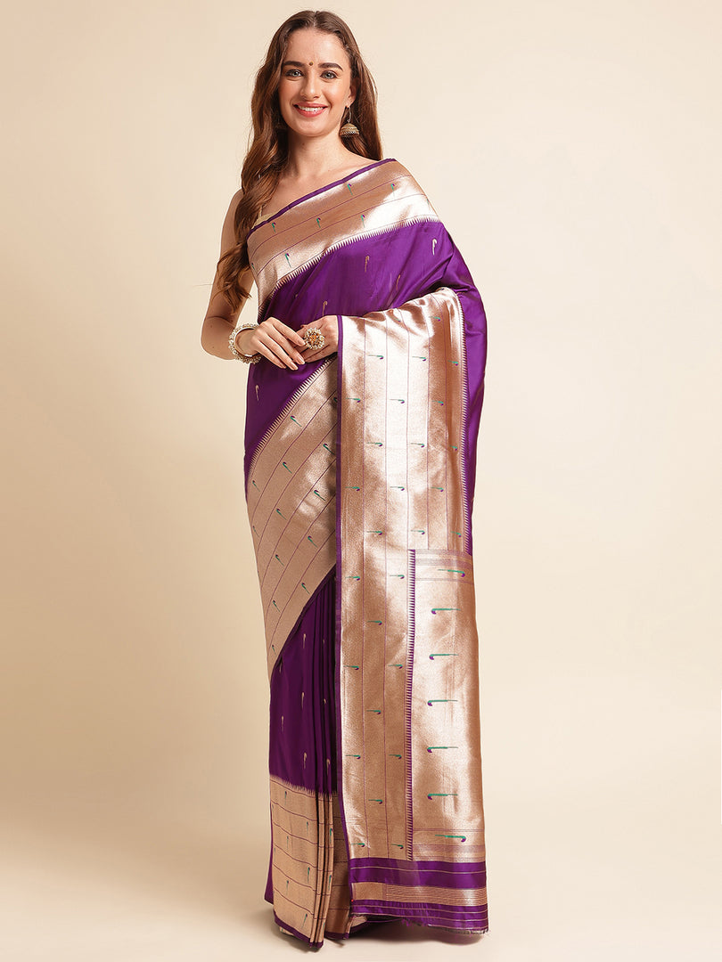 Purple Color Kanchipuram Paithani Saree With Trending Zari Weaving Work (Pathan-Purple-sd_at)