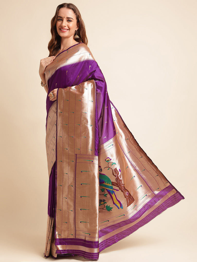 Purple Color Kanchipuram Paithani Saree With Trending Zari Weaving Work (Pathan-Purple-sd_at)