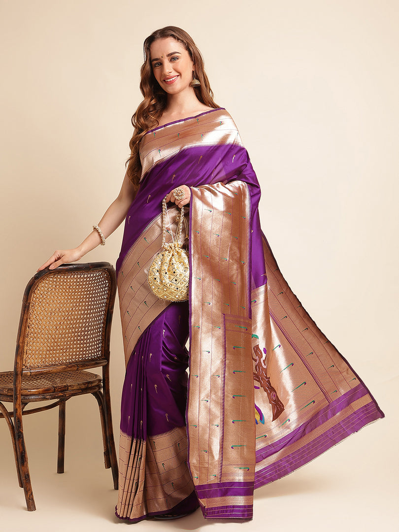 Purple Color Kanchipuram Paithani Saree With Trending Zari Weaving Work (Pathan-Purple-sd_at)