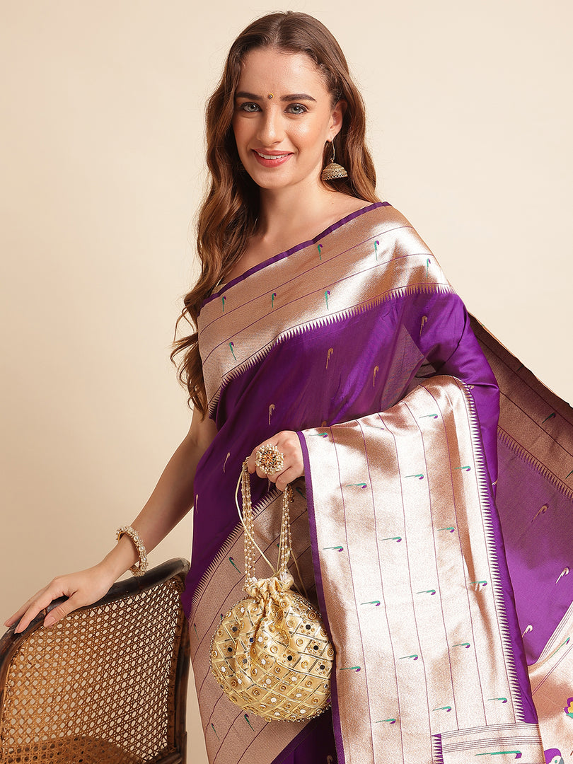 Purple Color Kanchipuram Paithani Saree With Trending Zari Weaving Work (Pathan-Purple-sd_at)