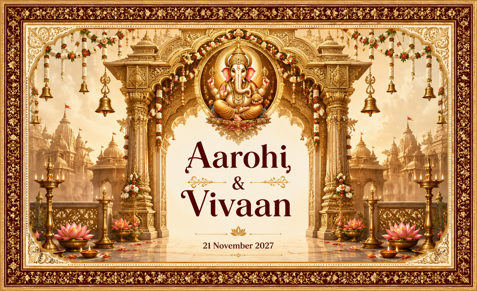 Royal Ganesh Temple Gateway personalized wedding backdrop