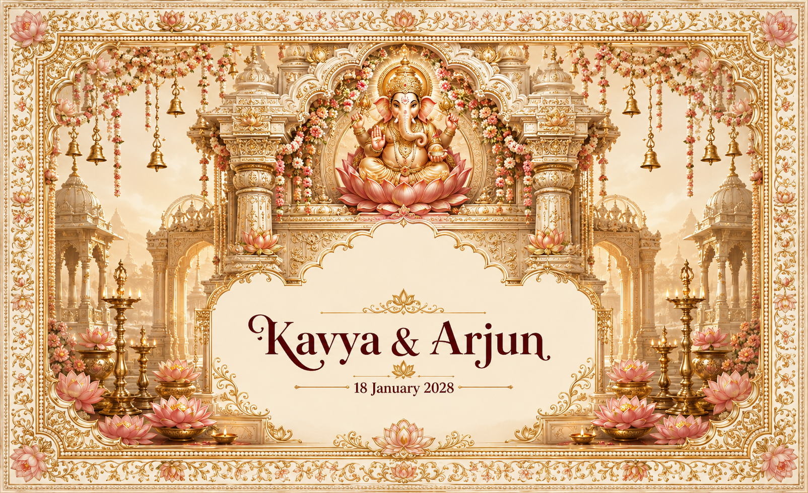 Ganesh Lotus Sanctum personalized wedding backdrop
