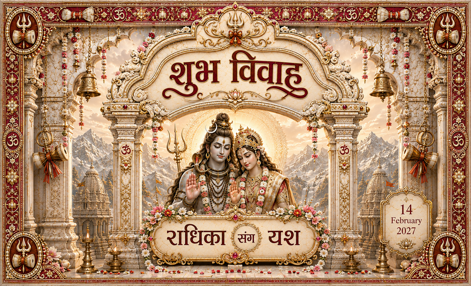 AP-002-11 Royal Red Shiv Parvati Temple Arch Personalized Antarpat