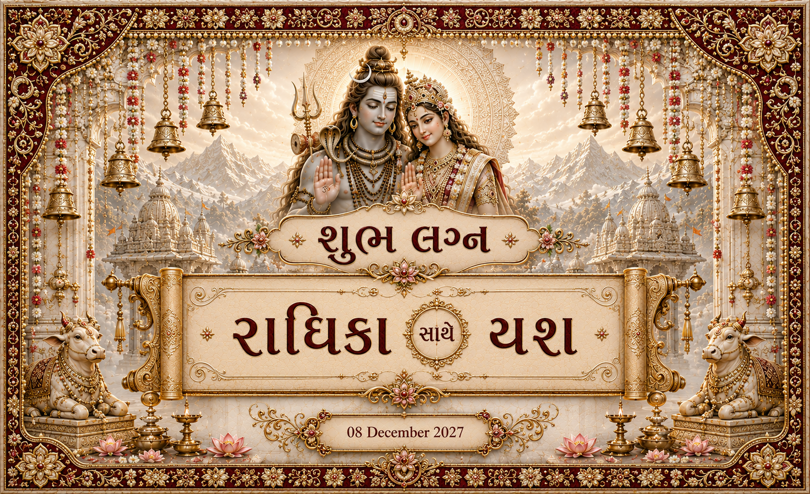 AP-002-13 Royal Maroon Shiv Parvati Wedding Scroll Personalized Antarpat