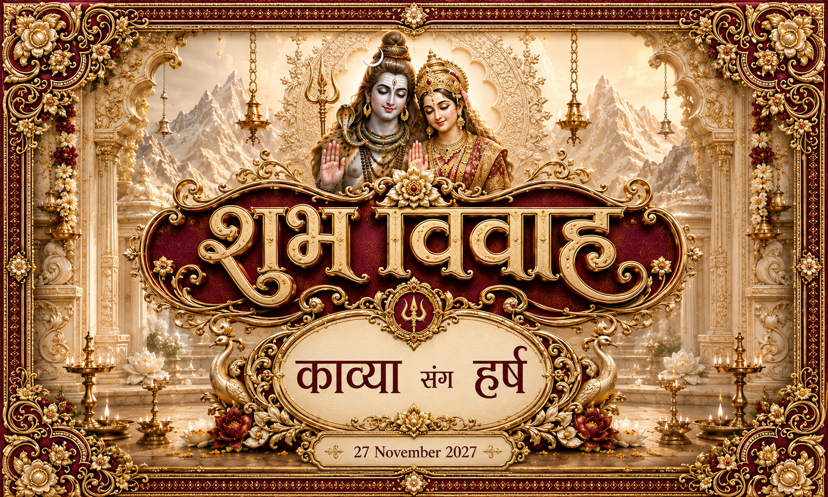 AP-002-2 Royal Maroon Shiv Parvati Wedding Emblem Personalized Antarpat