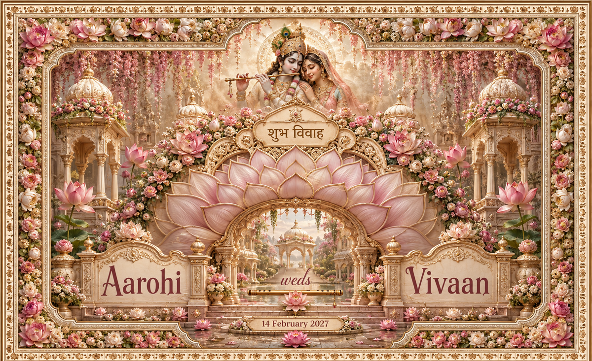 AP-003-1 Radha Krishna Blush Lotus Garden Palace Personalized Antarpat