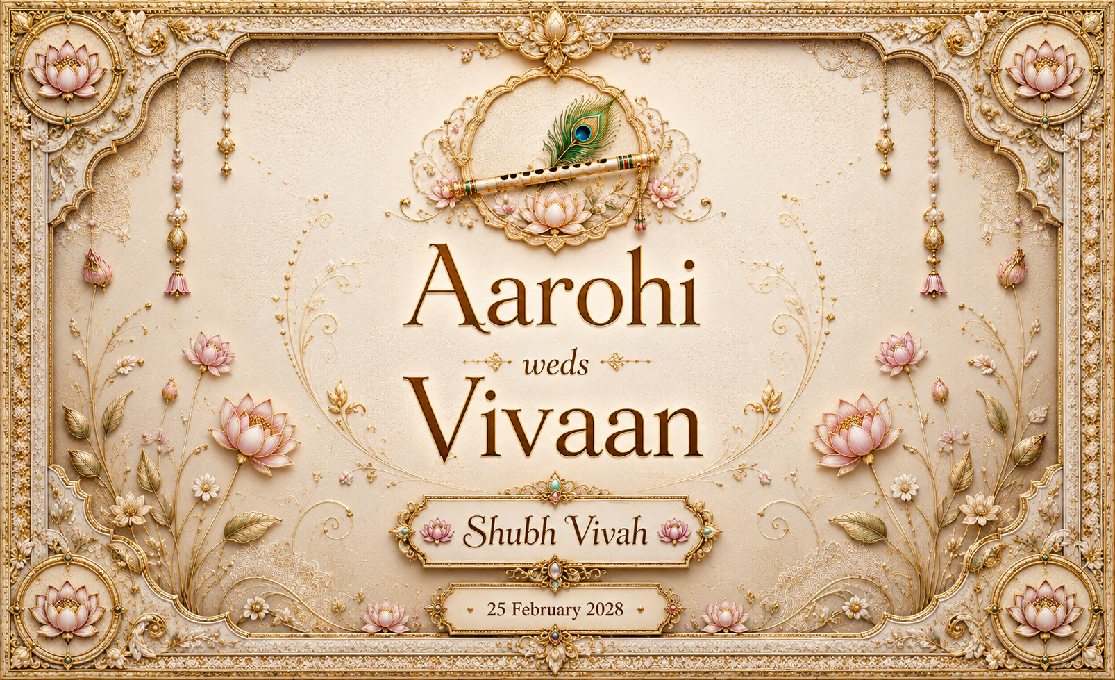 AP-003-10 Radha Krishna Ivory Lotus Flute Personalized Antarpat