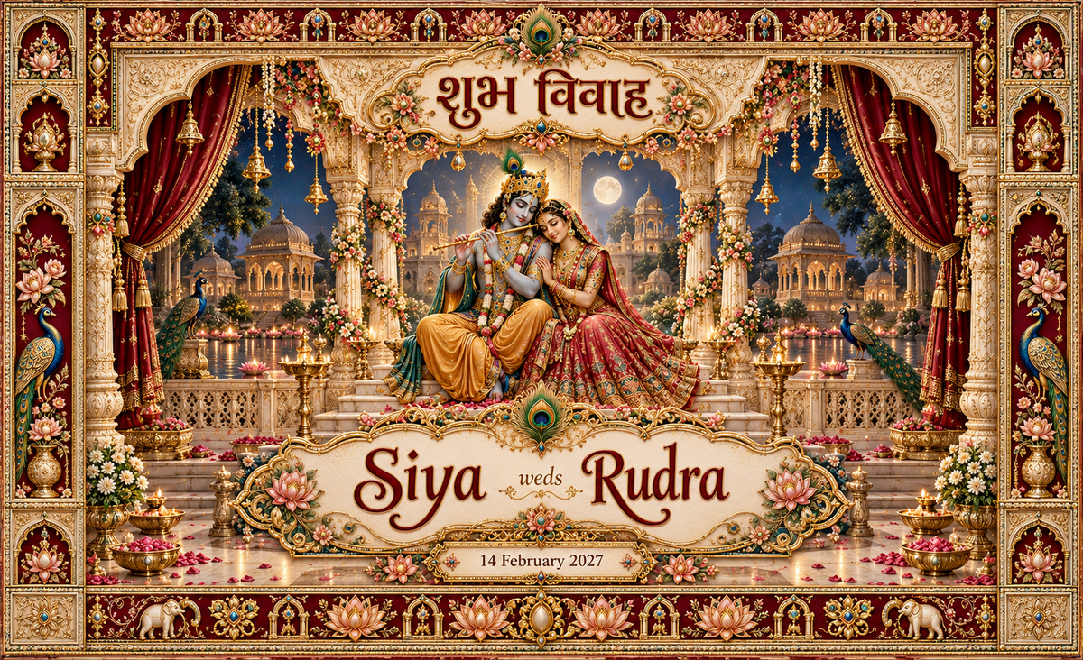 AP-003-11 Radha Krishna Moonlit Royal Palace Personalized Antarpat