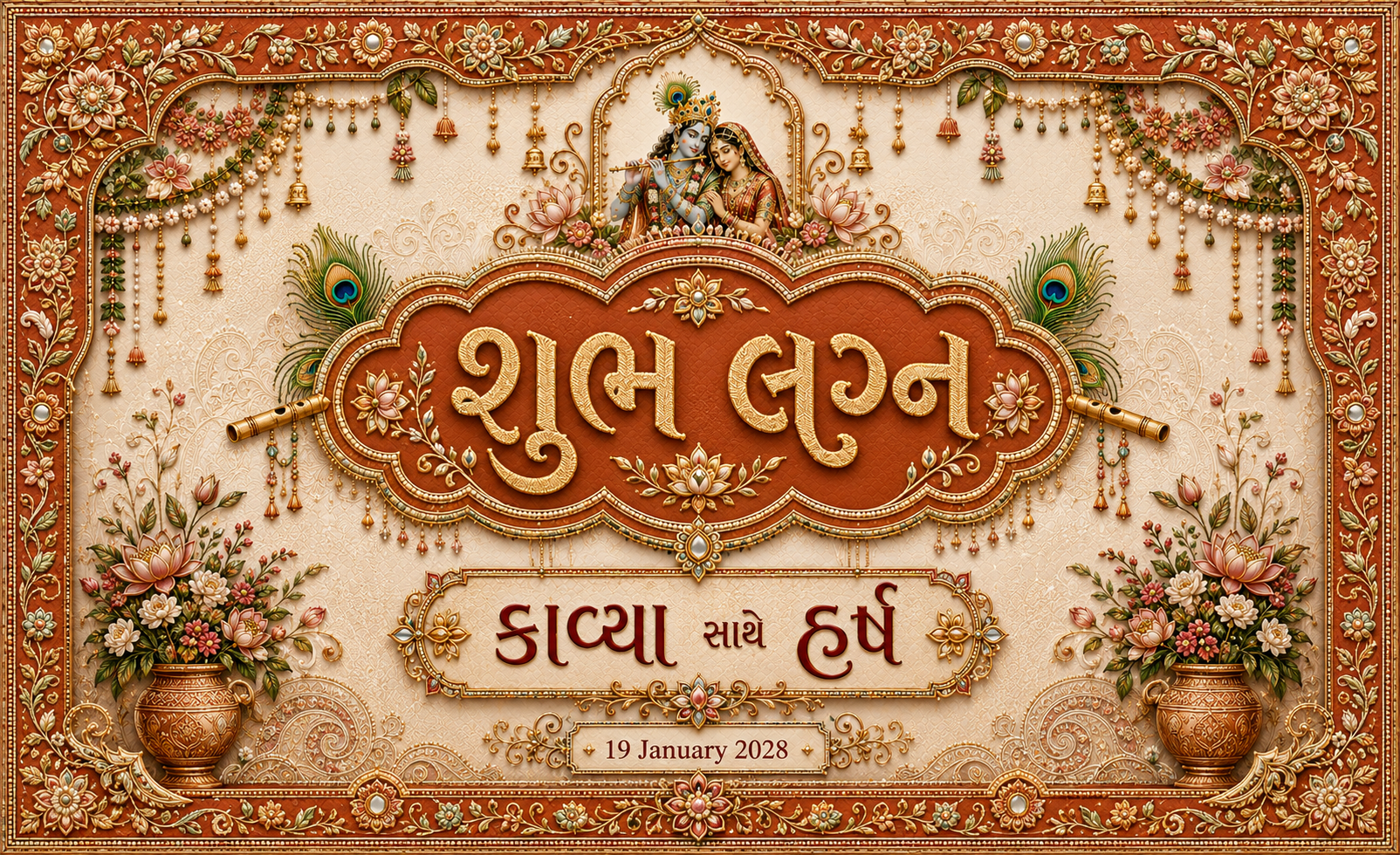 AP-003-14 Radha Krishna Terracotta Floral Arch Personalized Antarpat