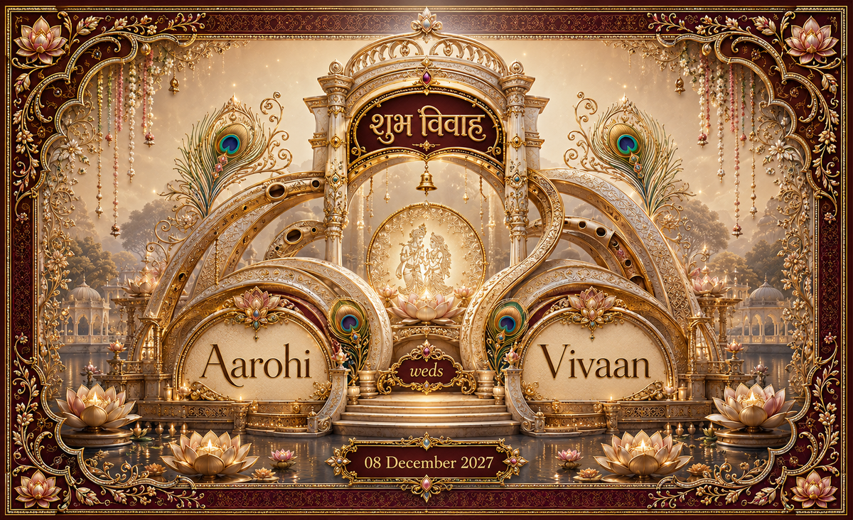 AP-003-18 Radha Krishna Golden Wedding Rings Pavilion Personalized Antarpat