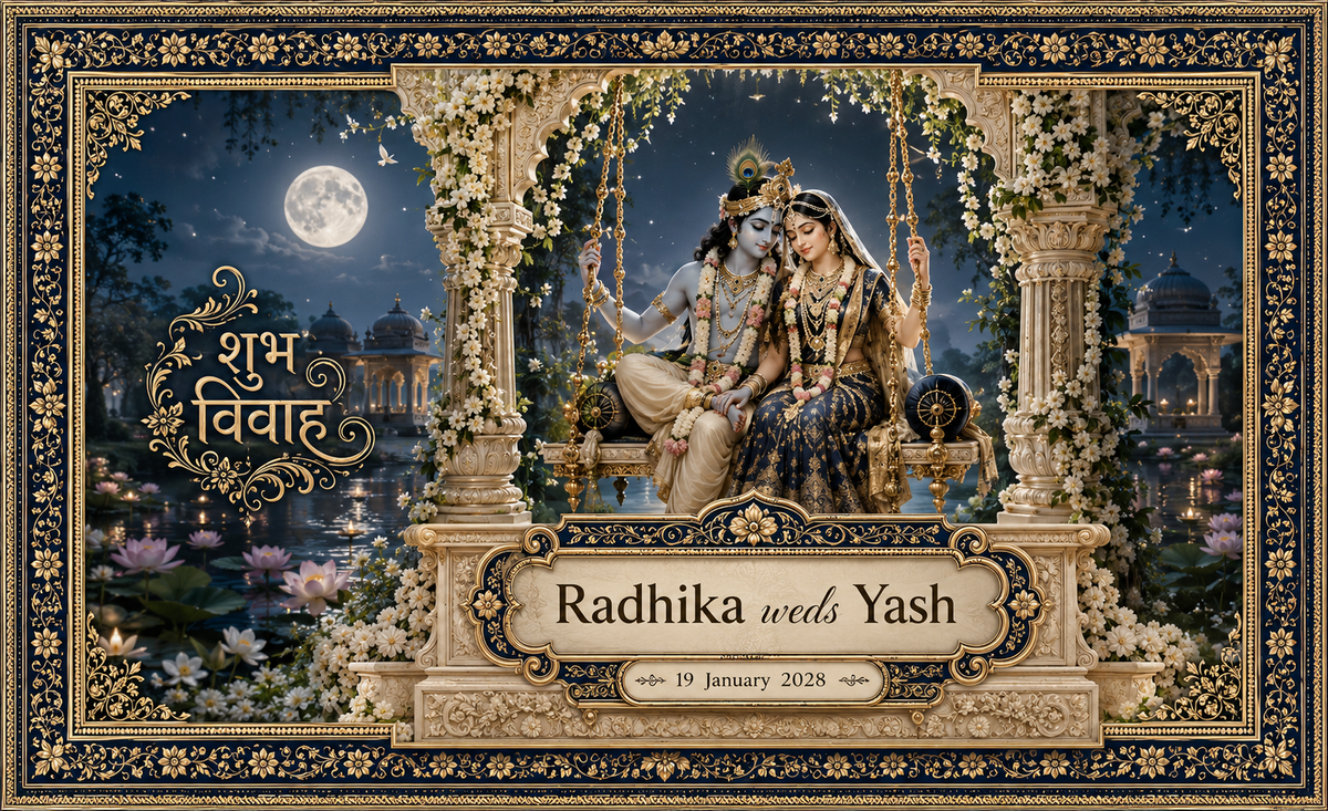 AP-003-4 Moonlit Radha Krishna Jasmine Jhula Personalized Antarpat