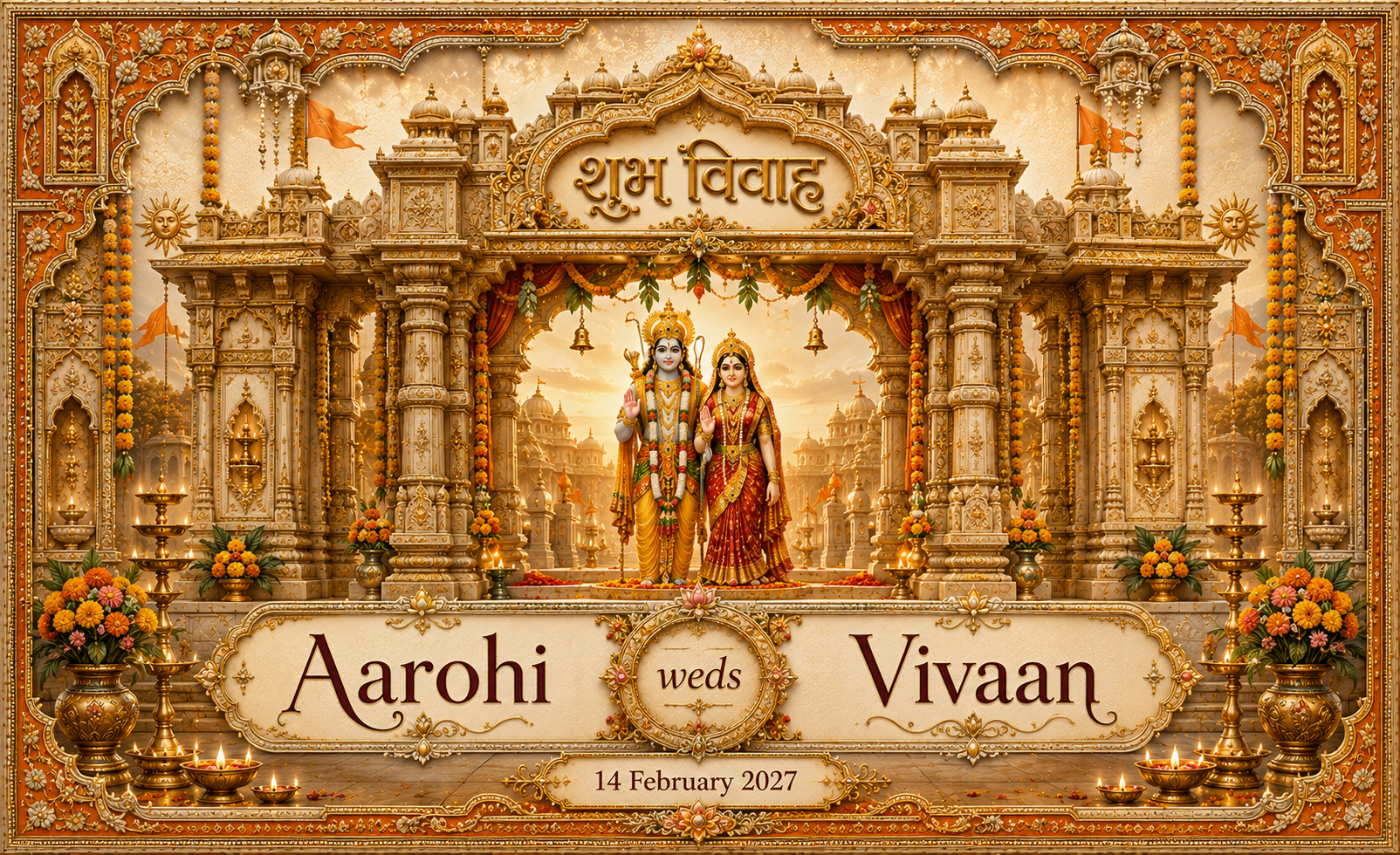 AP-004-1 Ram Sita Saffron Temple Gateway Personalized Antarpat