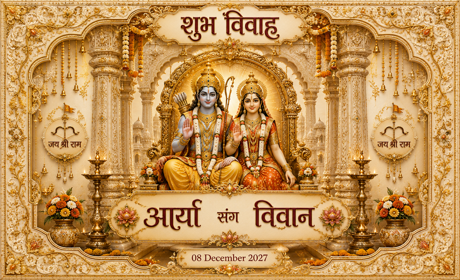 AP-004-3 Ram Sita Royal Ivory Throne Personalized Antarpat