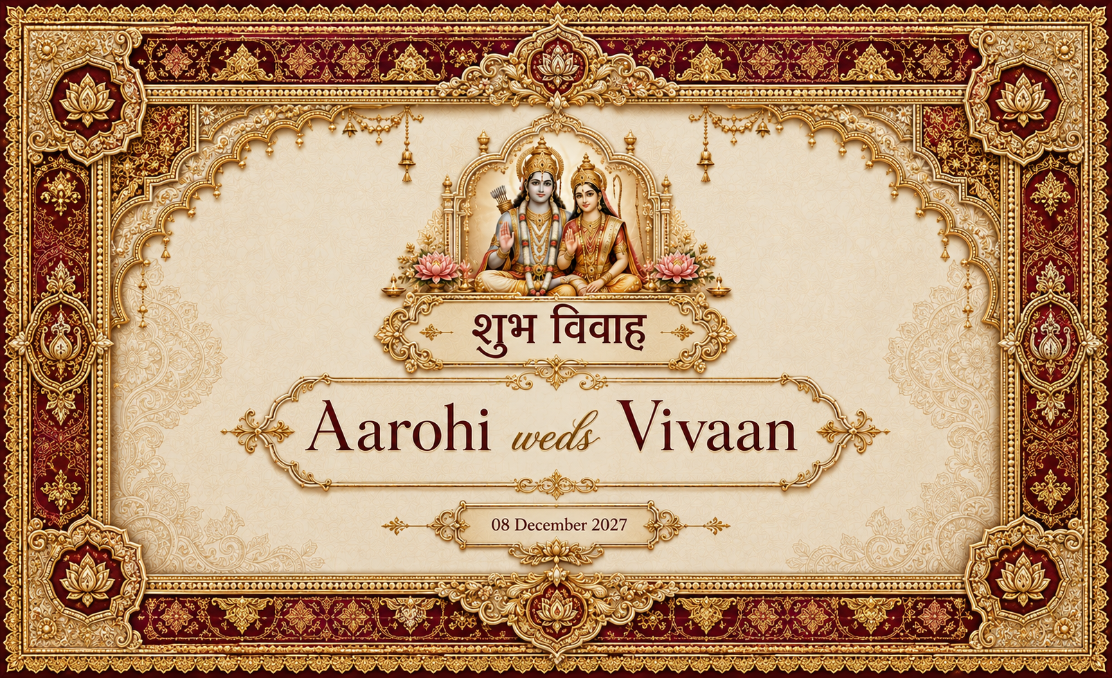 AP-004-8 Ram Sita Royal Maroon Heritage Frame Personalized Antarpat