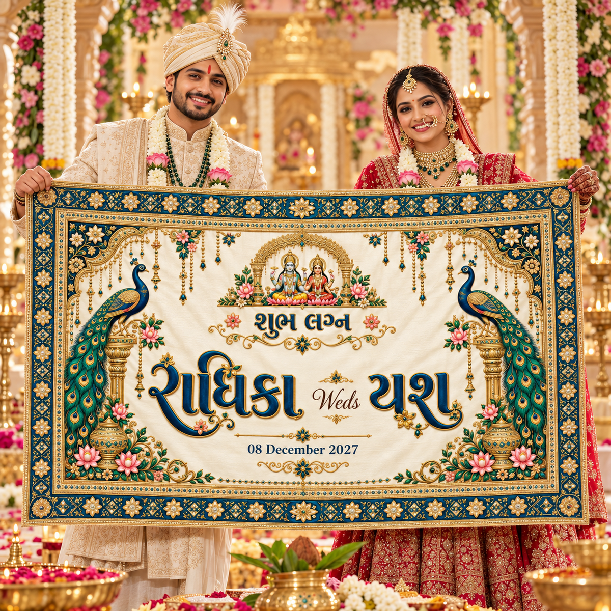 AP-005-8 personalized Lakshmi Narayan peacock Antarpat at Indian wedding