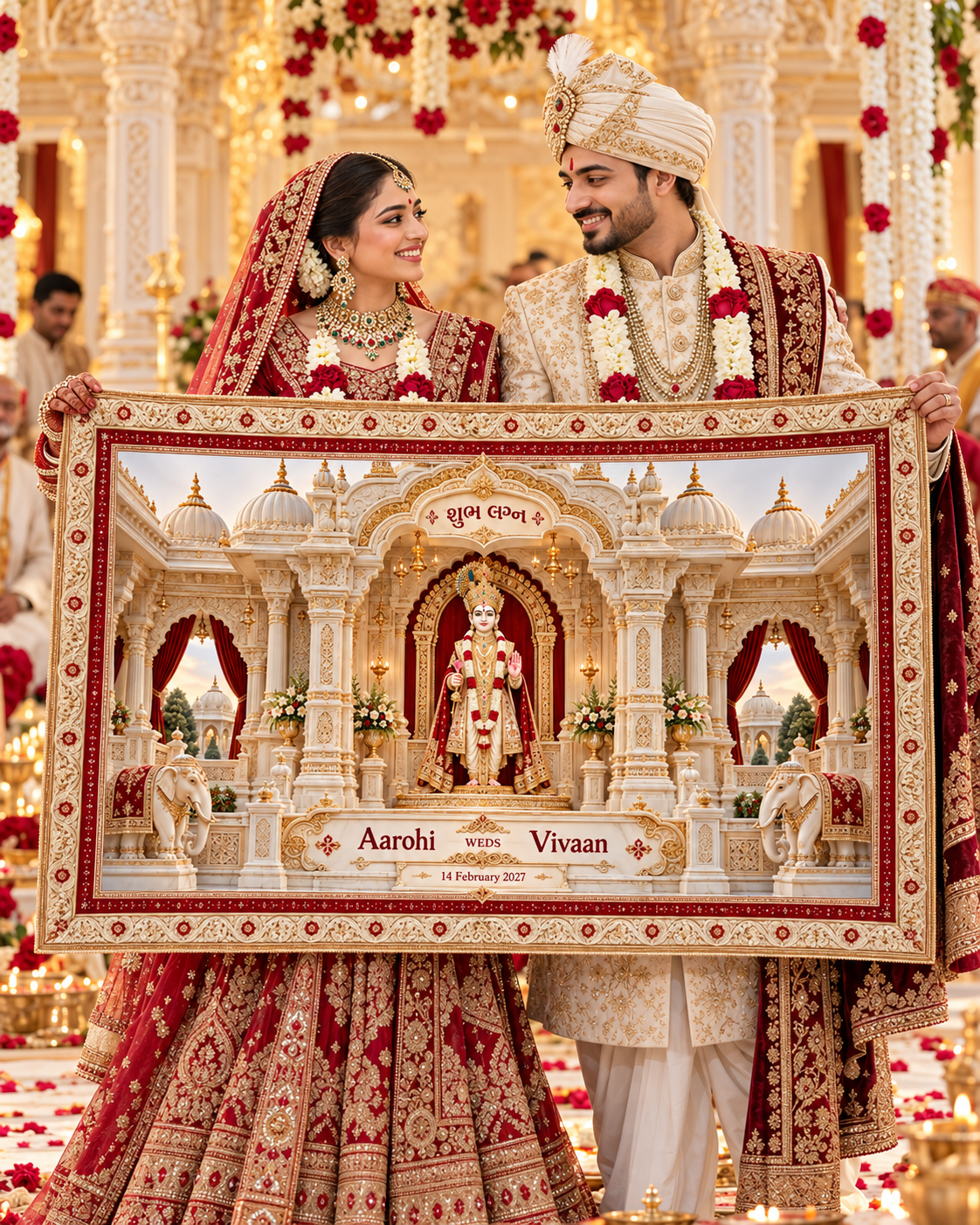 Swaminarayan Grand Marble Palace Standing Darshan Personalized Wedding Antarpat | AP-006-1