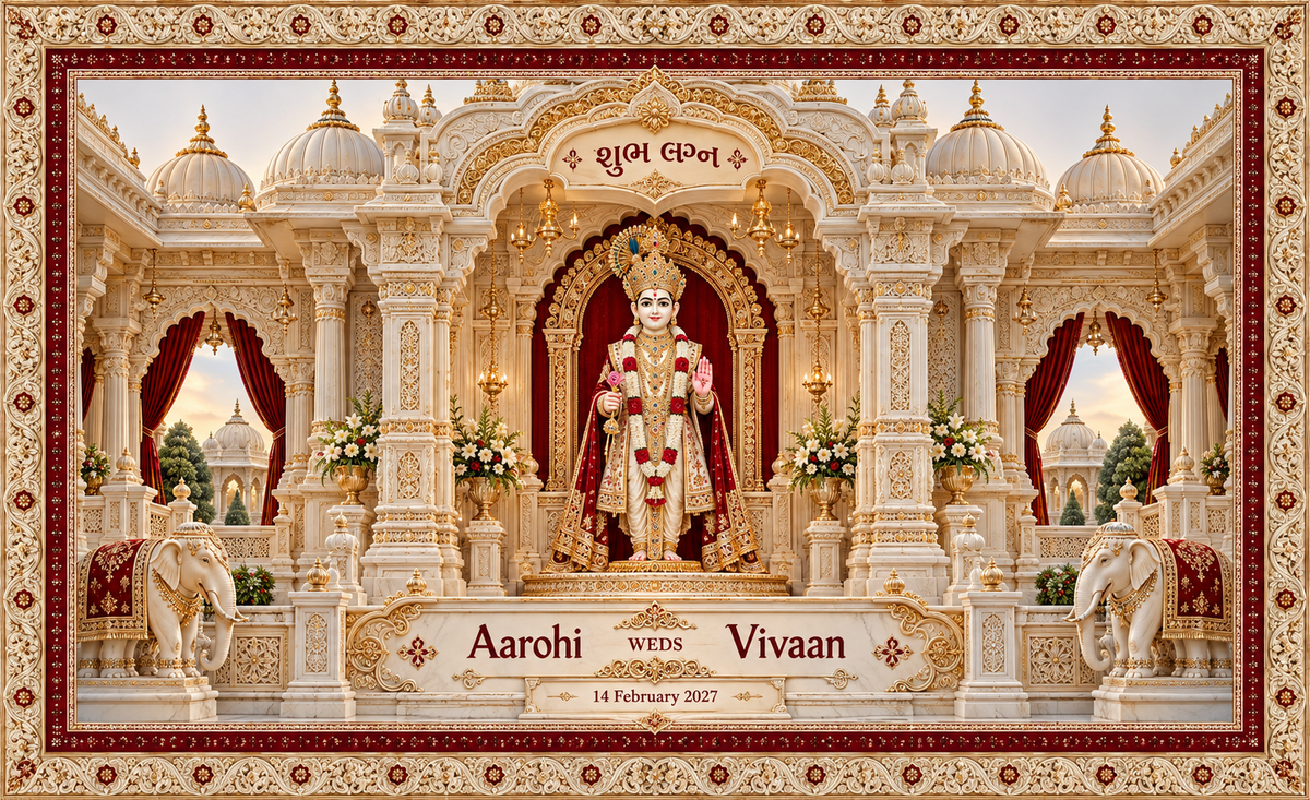 Swaminarayan Grand Marble Palace Standing Darshan Personalized Wedding Antarpat | AP-006-1
