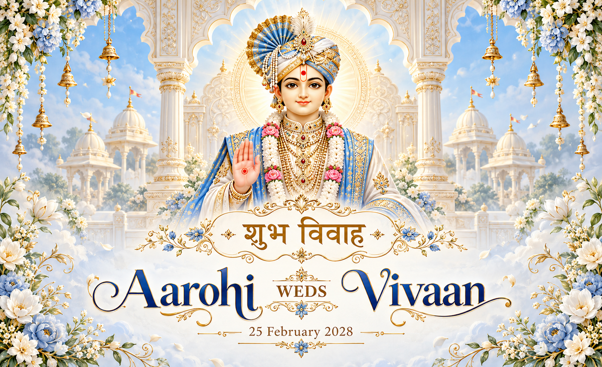 Swaminarayan Sky Blue Floral Temple Personalized Wedding Antarpat | AP-006-10