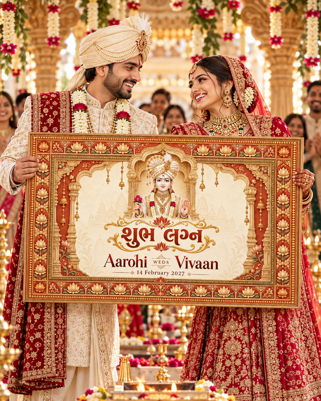 Swaminarayan Terracotta Lotus Border Personalized Wedding Antarpat | AP-006-11