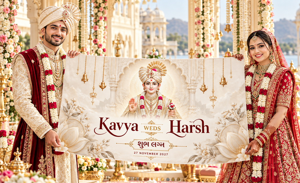 Swaminarayan Minimal Ivory White Lotus Personalized Wedding Antarpat | AP-006-12