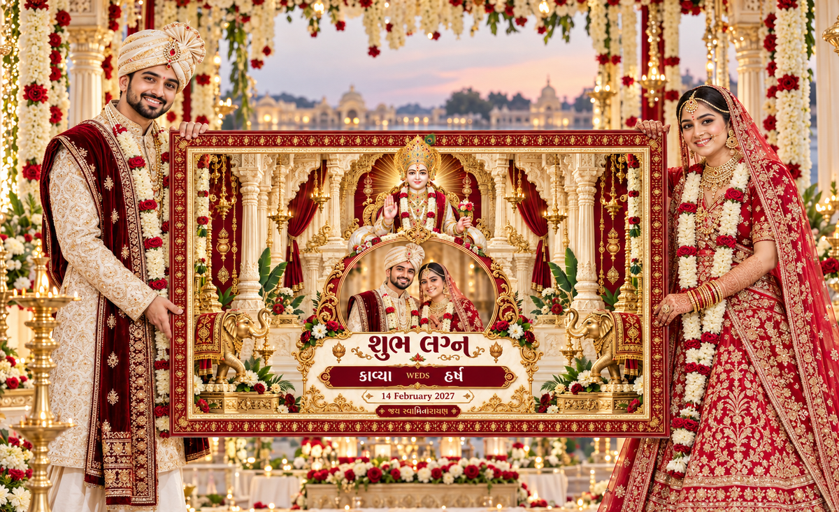 Swaminarayan Royal Temple Couple Photo Frame Personalized Wedding Antarpat | AP-006-13