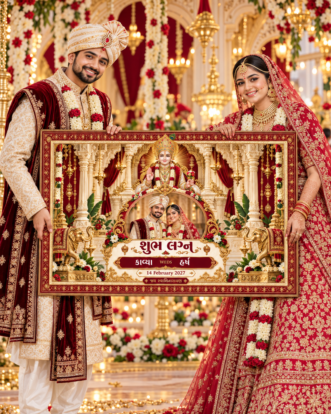 Swaminarayan Royal Temple Couple Photo Frame Personalized Wedding Antarpat | AP-006-13
