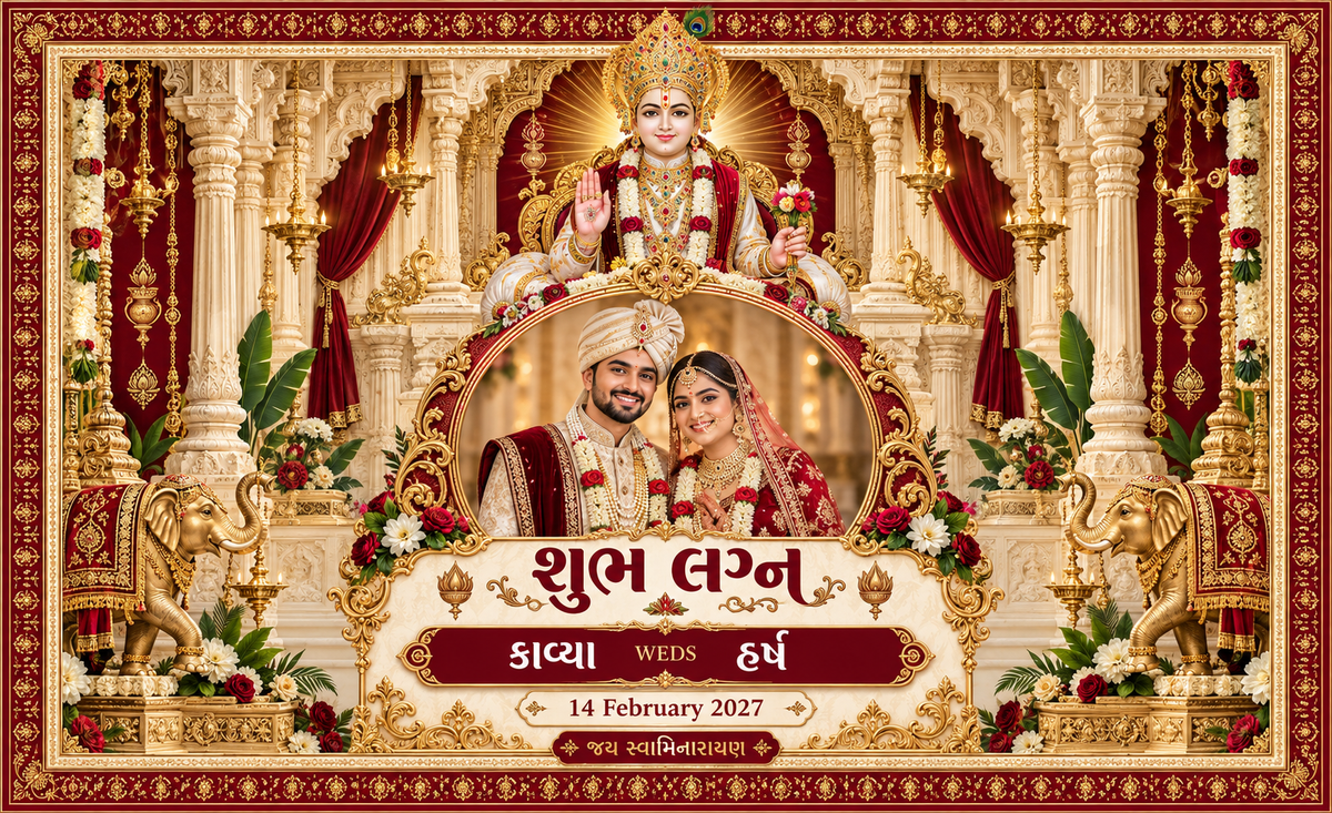Swaminarayan Royal Temple Couple Photo Frame Personalized Wedding Antarpat | AP-006-13