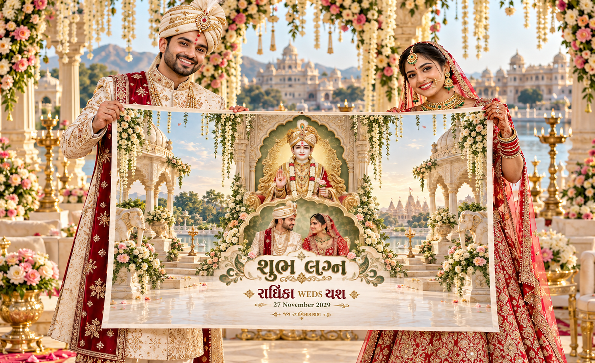 Swaminarayan Garden Lake Temple Couple Photo Frame Personalized Wedding Antarpat | AP-006-14