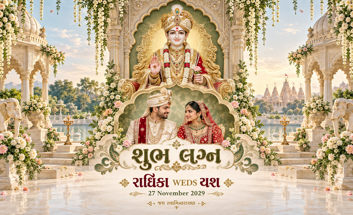 Swaminarayan Garden Lake Temple Couple Photo Frame Personalized Wedding Antarpat | AP-006-14