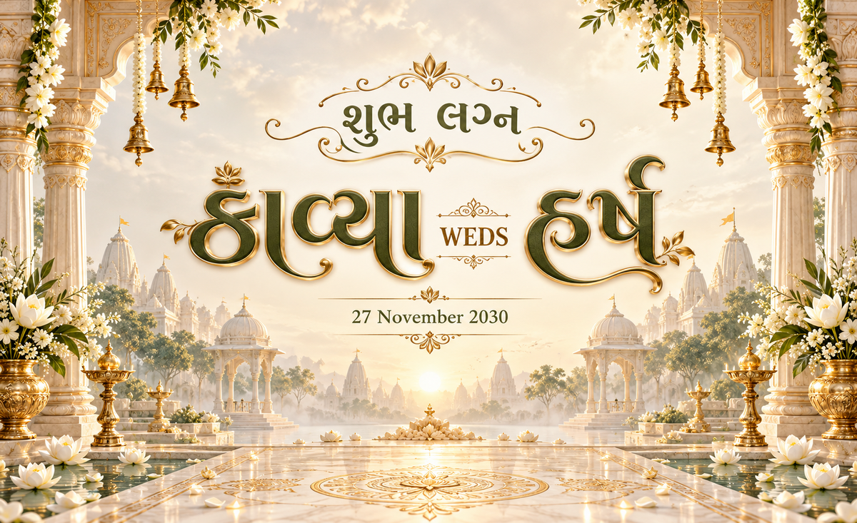 Swaminarayan ivory gold Shubh Lagna Gujarati wedding Antarpat sample design
