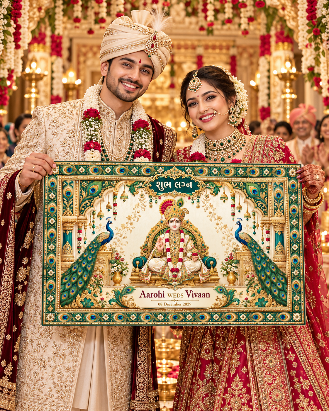 Swaminarayan peacock royal Antarpat bride groom view AP-006-3