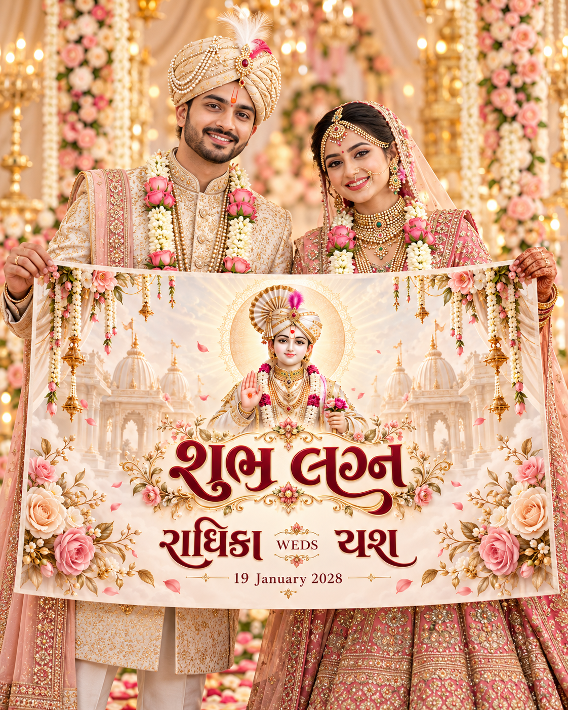 Swaminarayan blush floral Antarpat wedding use view AP-006-4